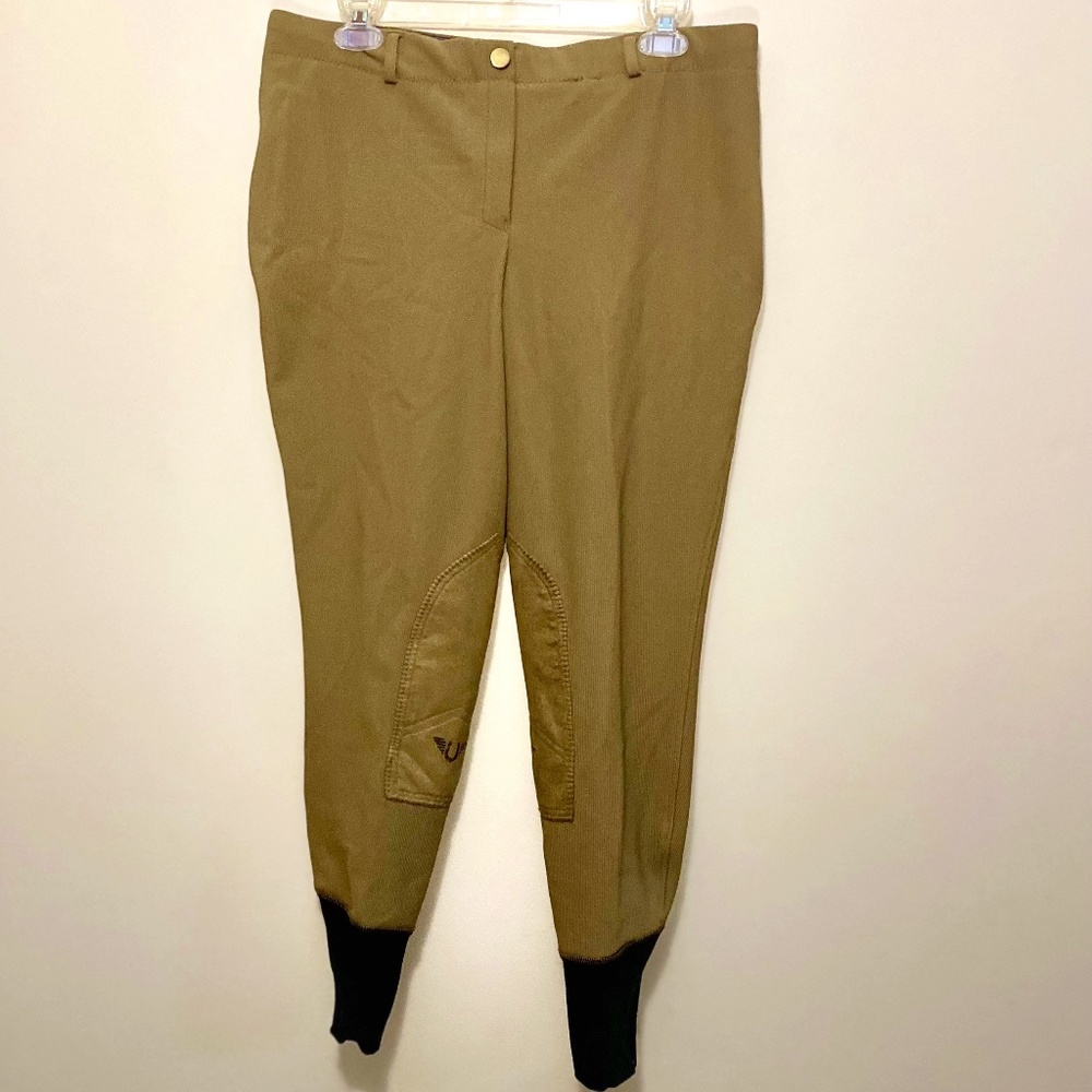 TuffRider Ladies Ribb Low rise Pull-On Knee Patch Riding Breeches EUC